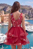 Red Cut Out A Line Sequin Short Cocktail Dress with Ruffles