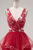 Red Cut Out A Line Sequin Short Cocktail Dress with Ruffles