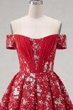 Off The Shoulder Red A Line Short Cocktail Dress with Sequins