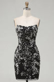 Sparkly Black Bodycon Strapless Short Cocktail Dress with Sequins