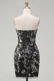 Sparkly Black Bodycon Strapless Short Cocktail Dress with Sequins