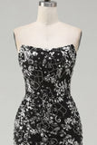 Sparkly Black Bodycon Strapless Short Cocktail Dress with Sequins