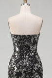 Sparkly Black Bodycon Strapless Short Cocktail Dress with Sequins