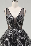 Black Sequins A Line V-Neck Short Cocktail Dress