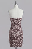 Coffee Leopard Sweetheart Print Bodycon Short Cocktail Dress
