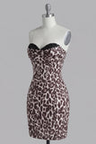 Coffee Leopard Sweetheart Print Bodycon Short Cocktail Dress