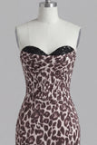 Coffee Leopard Sweetheart Print Bodycon Short Cocktail Dress