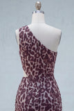 Coffee Leopard Bodycon One Shoulder Cut Out Cocktail Dress