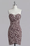 Strapless Coffee Bodycon Printed Leopard Short Cocktail Dress