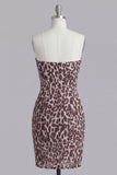 Strapless Coffee Bodycon Printed Leopard Short Cocktail Dress