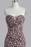 Strapless Coffee Bodycon Printed Leopard Short Cocktail Dress