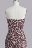 Strapless Coffee Bodycon Printed Leopard Short Cocktail Dress