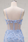 Blue Bodycon Cut Out 3D Flowers Short Cocktail Dress with Slit