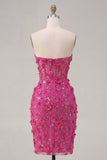 Sweetheart Fuchsia 3D Flowers Bodycon Short Corset Cocktail Dress