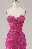 Sweetheart Fuchsia 3D Flowers Bodycon Short Corset Cocktail Dress