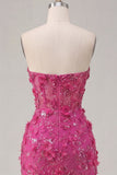 Sweetheart Fuchsia 3D Flowers Bodycon Short Corset Cocktail Dress