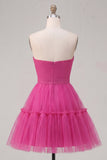 Fuchsia Sweetheart A Line Ruched Short Cocktail Dress with Bow