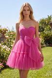 Fuchsia Sweetheart A Line Ruched Short Cocktail Dress with Bow