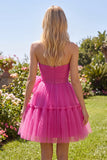 Fuchsia Sweetheart A Line Ruched Short Cocktail Dress with Bow