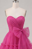 Fuchsia Sweetheart A Line Ruched Short Cocktail Dress with Bow