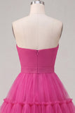 Fuchsia Sweetheart A Line Ruched Short Cocktail Dress with Bow