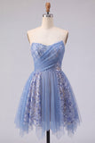 Sparkly Grey Blue A Line Strapless Short Cocktail Dress with Sequins