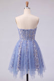 Sparkly Grey Blue A Line Strapless Short Cocktail Dress with Sequins