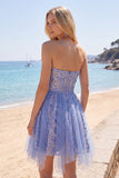 Sparkly Grey Blue A Line Strapless Short Cocktail Dress with Sequins