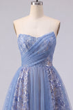 Sparkly Grey Blue A Line Strapless Short Cocktail Dress with Sequins