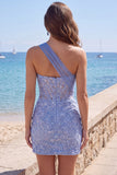 Sparkly Grey Blue Corset One Shoulder Bodycon Cocktail Dress
