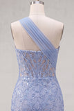Sparkly Grey Blue Corset One Shoulder Bodycon Cocktail Dress
