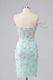 Mint Off the Shoulder Corset Bodycon Appliqued Cocktail Dress with Slit