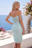 Mint Off the Shoulder Corset Bodycon Appliqued Cocktail Dress with Slit