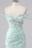 Mint Off the Shoulder Corset Bodycon Appliqued Cocktail Dress with Slit