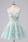 Sweetheart A-Line Mint Corset Graduation Dress with 3D Flowers