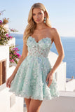 Sweetheart A-Line Mint Corset Graduation Dress with 3D Flowers