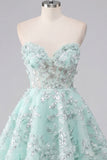 Sweetheart A-Line Mint Corset Graduation Dress with 3D Flowers
