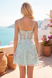 Mint Cold Shoulder A-Line Corset 3D Flowers Graduation Dress with Sequins