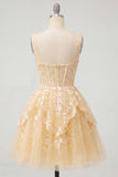 Butter Yellow Corset A-Line V-Neck Short Graduation Dress