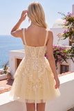 Butter Yellow Corset A-Line V-Neck Short Graduation Dress