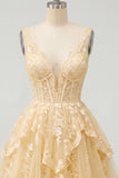 Butter Yellow Corset A-Line V-Neck Short Graduation Dress