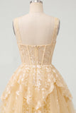 Butter Yellow Corset A-Line V-Neck Short Graduation Dress