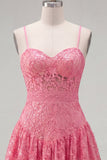 Hot Pink A-Line Spaghetti Straps Cocktail Dress with Bow