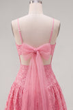 Hot Pink A-Line Spaghetti Straps Cocktail Dress with Bow