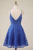 Royal Blue A-Line Spaghetti Straps Short Cocktail Dress