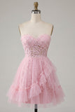 Pink Sweetheart A-Line Graduation Dress with Ruffles
