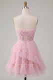 Pink Sweetheart A-Line Graduation Dress with Ruffles