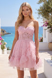 Pink Sweetheart A-Line Graduation Dress with Ruffles