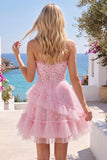 Pink Sweetheart A-Line Graduation Dress with Ruffles