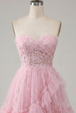 Pink Sweetheart A-Line Graduation Dress with Ruffles